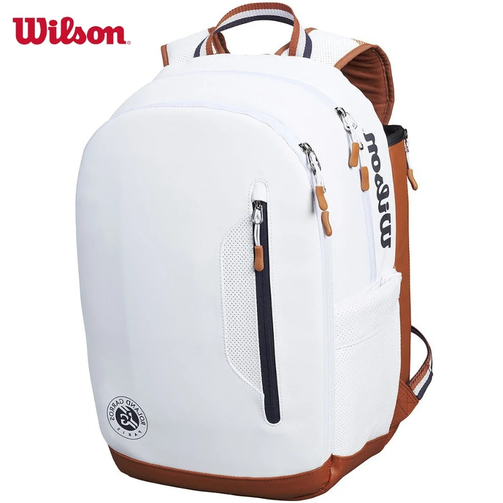 Wilson Roland Garros Clay กระเป๋าเทนนิสภาษาฝรั่งเศสคําเปิดทัวร์ที่ระลึกไม้เทนนิสกระเป๋าเป้สะพายหลังสูงสุดสําหรับ 2 ไม้พร้อมช่อง