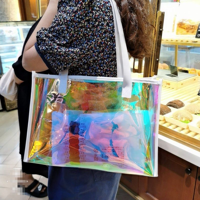Bolsa de ombro de alta capacidade feminina oblíqua straddle bolsa novo laser colorido transparente à prova dwaterproof água corrente rua geléia saco