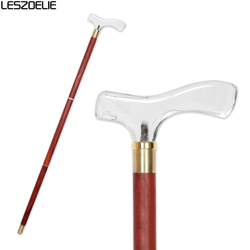 Bengala luxuosa de jacarandá africano, masculina, alça acrílica transparente para mulheres, vintage, sândalo de sangue, bengala de madeira