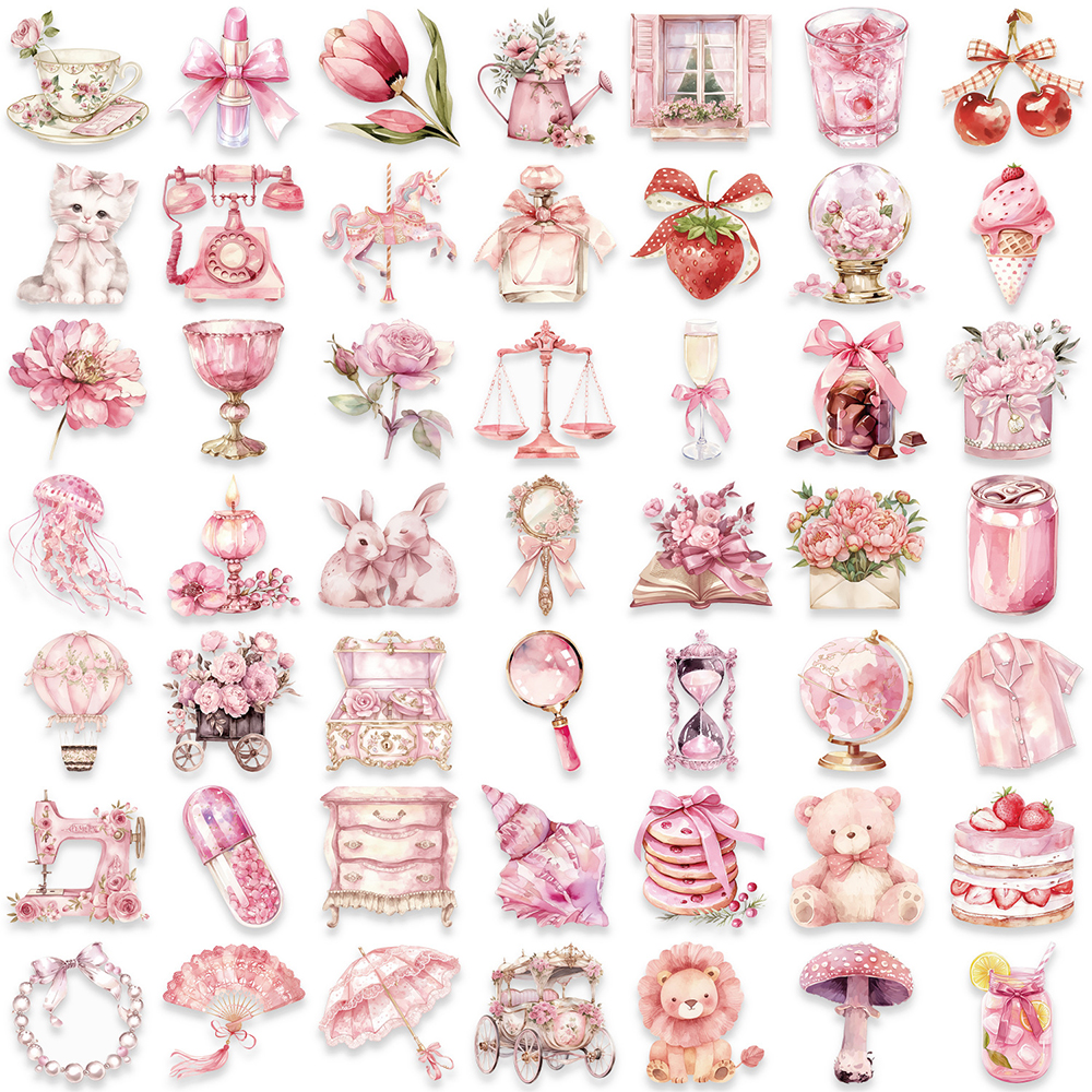 10/30/50 個ピンク透明花漫画ステッカー美的防水芸術的夢のようなデカール落書き文房具ラップトップ