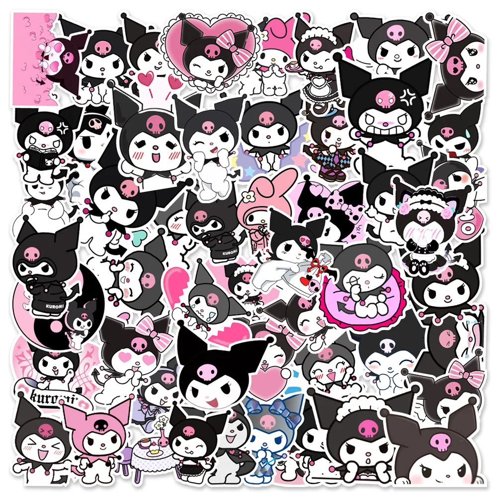 50 pçs sanrio anime kuromi adesivos portátil skate guitarra mala motocicleta graffiti decalque à prova dwaterproof água kawaii adesivo brinquedo