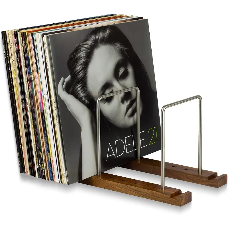 Vintage Wooden Vinyl Record Holder CD Old Record Storage Display Stand Portable Wrought Iron Record Display Stand