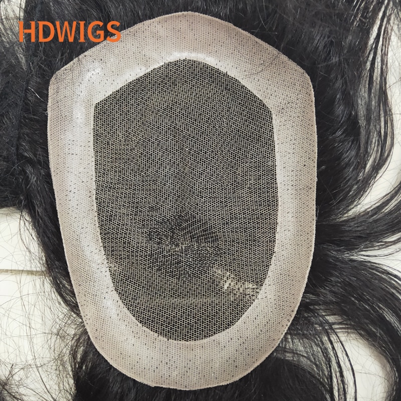 Männer Toupet Schweizer Spitze NPU Menschliches Haar Perücken Langlebig herren Kapillare Prothese 30mm Welle Gerade Haar System Einheit natürliche Farbe
