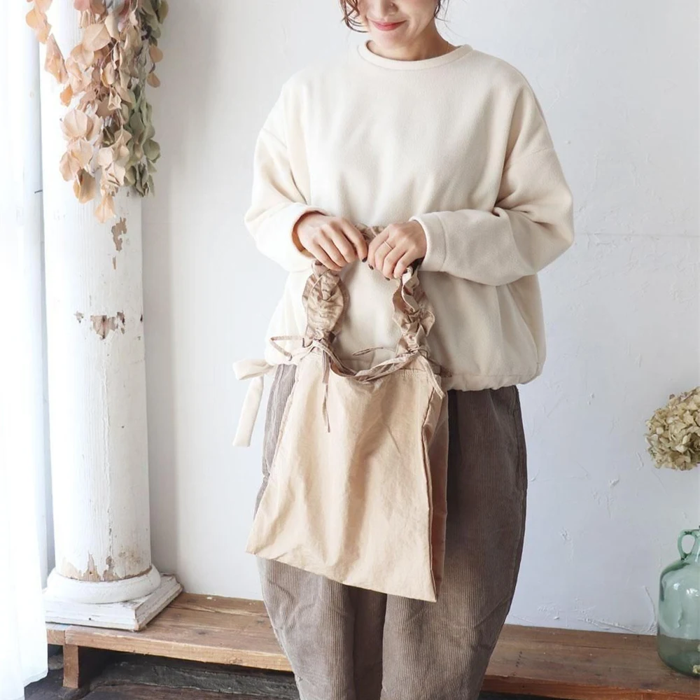 Cachellie Bolsa de ombro feminina autêntica vintage com cordão de nylon Dstring à prova d'água americana retrô com nó