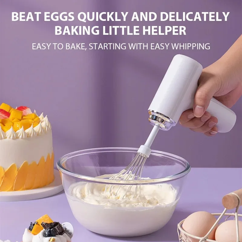Electric Egg Beater Rechargeable Home Handheld Small Wireless Egg Beater Baking Cream Electric Whip Blender Hand Mixer for Cakes