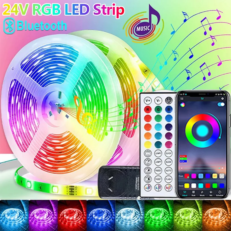 Tira de luces Led de 24V, 10m, 20m, 30m, 40m, luces Led, sincronización de música, cinta Led con Control remoto y aplicación, cinta Flexible para decoración de fiesta en habitación