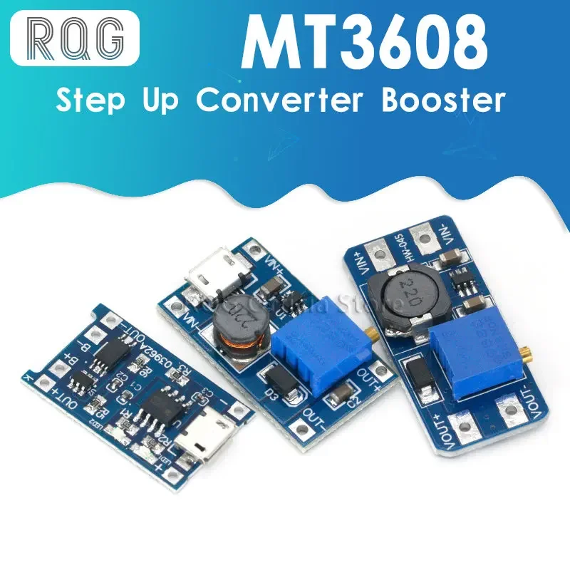 Módulo de refuerzo ajustable MT3608 DC-DC, placa de refuerzo 2A, módulo de aumento con MICRO USB 2V-24V a 5V 9V 12V 28V