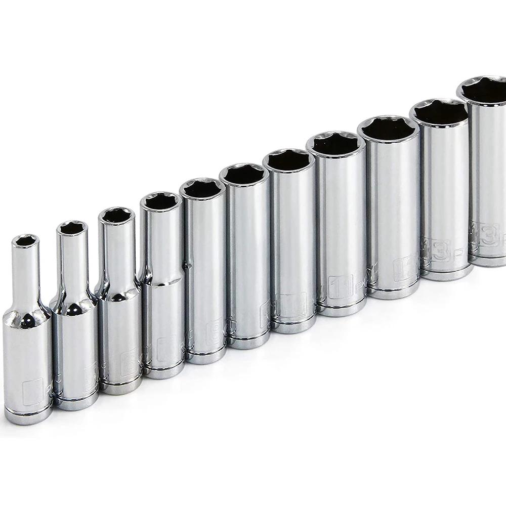 11-teiliges metrisches langes Chrom-Steckschlüsselsatz, 1/4-Zoll-Antrieb, 6-Punkt-Tiefsteckschlüssel von 4 mm bis 14 mm, professionelle Qualität