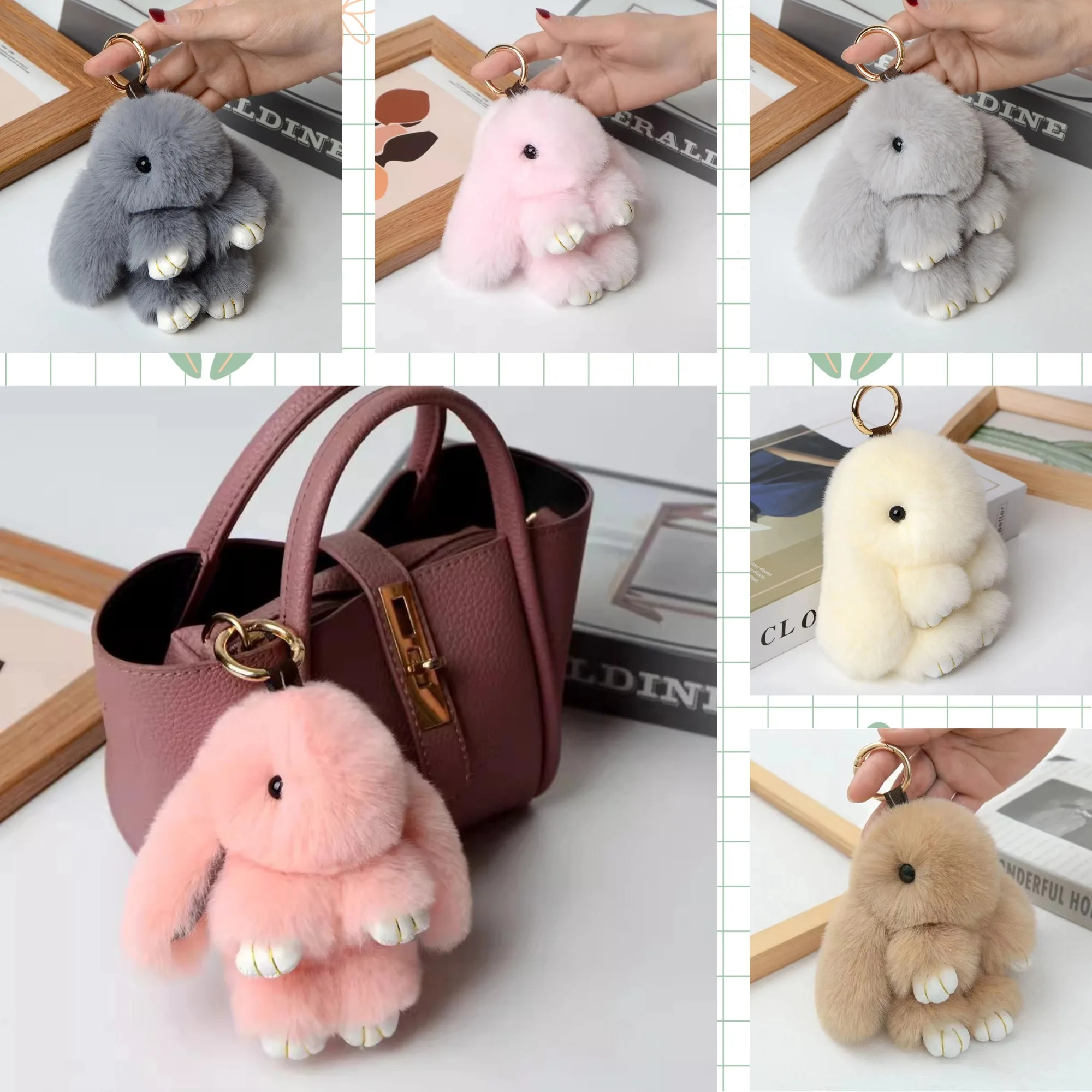 Portachiavi soffice in pelliccia di coniglio sintetica da 15 cm, regali con ciondoli PomPom per chiavi e borse da donna, decorazione con ciondolo per chiavi per auto, regalo