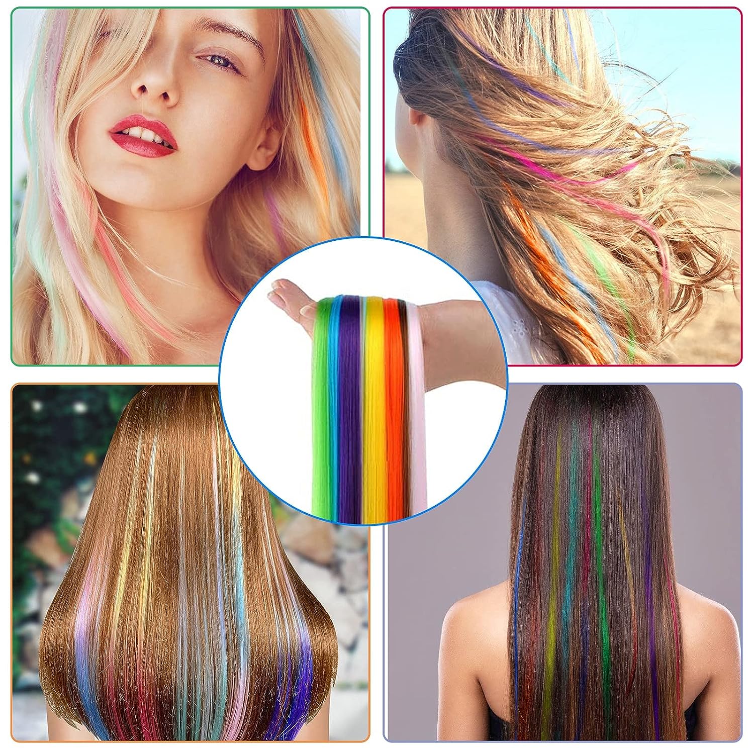 Extensões de cabelo sintéticas coloridas my-diva, 16 tamanhos, 10-100 fios/pacote para mulheres, postiços de fibra de alta temperatura