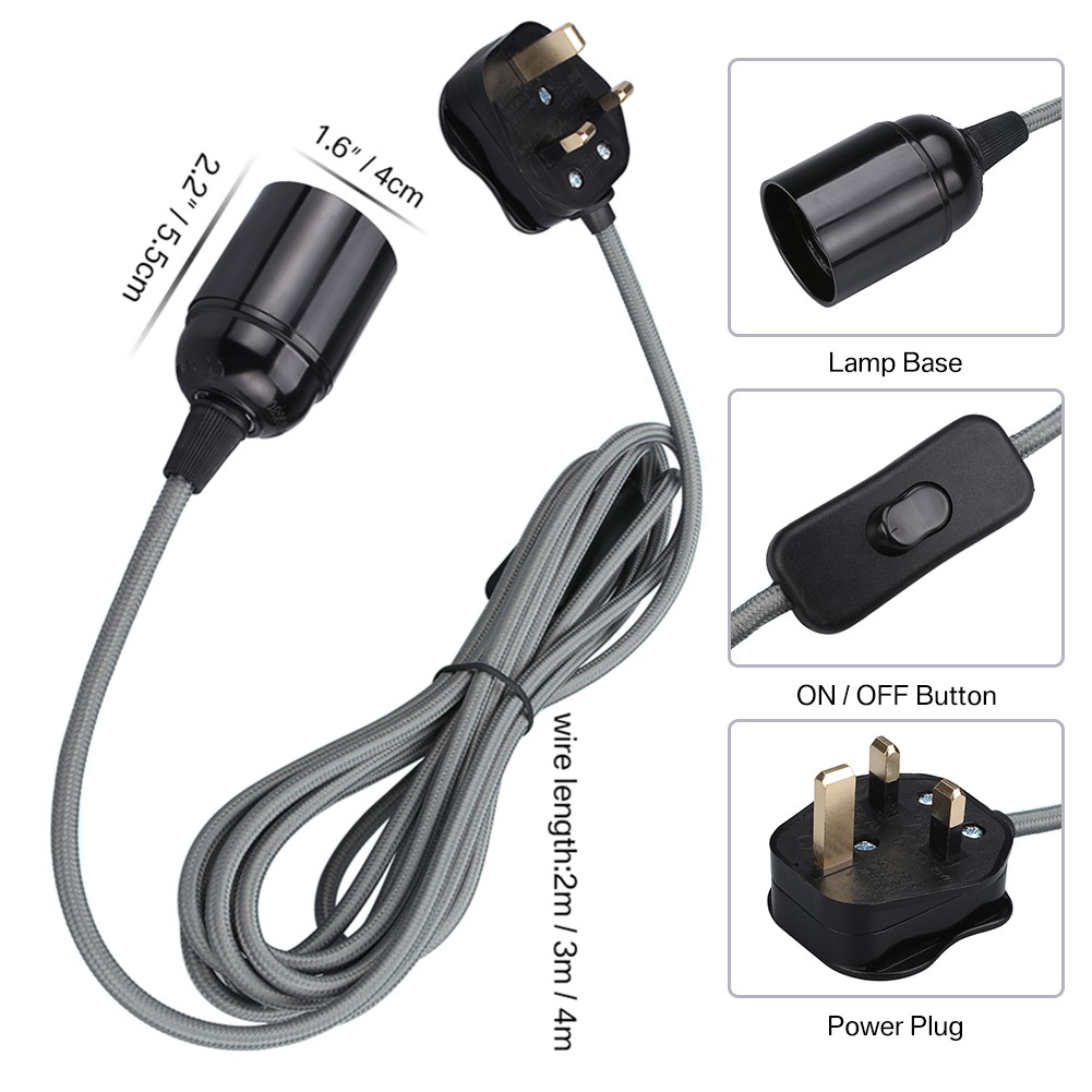 Lampensockelhalter, Netzkabel, 3/4 m, E27, UK, hängende Anhänger-LED-Leuchte, Lampenfassung, Kabeladapter mit Schalter, 220 V