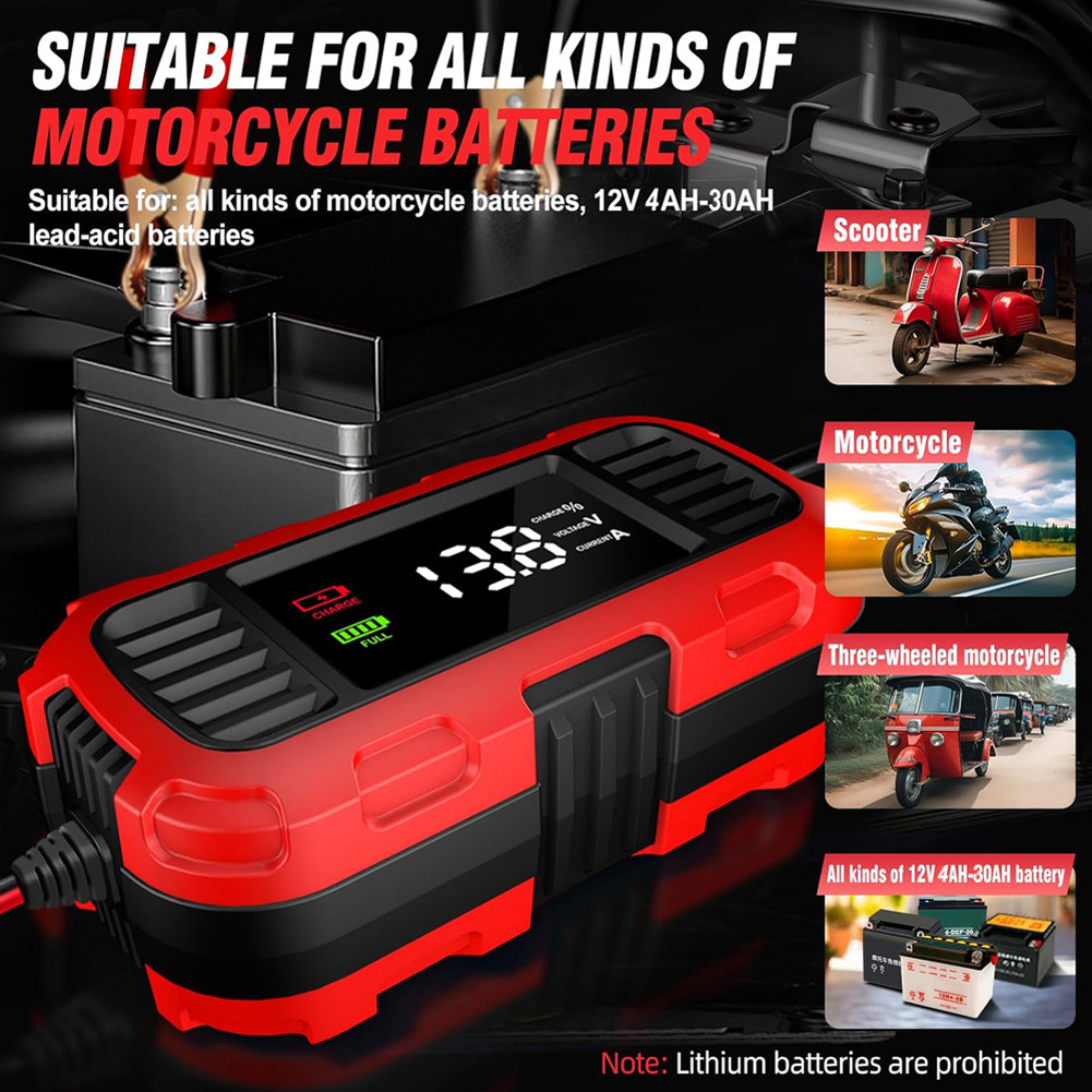 12V 2A Auto-acculader Digitaal display Slimme batterijoplaadtool Batterij-druppellader Onderhouder voor auto-vrachtwagenbatterij