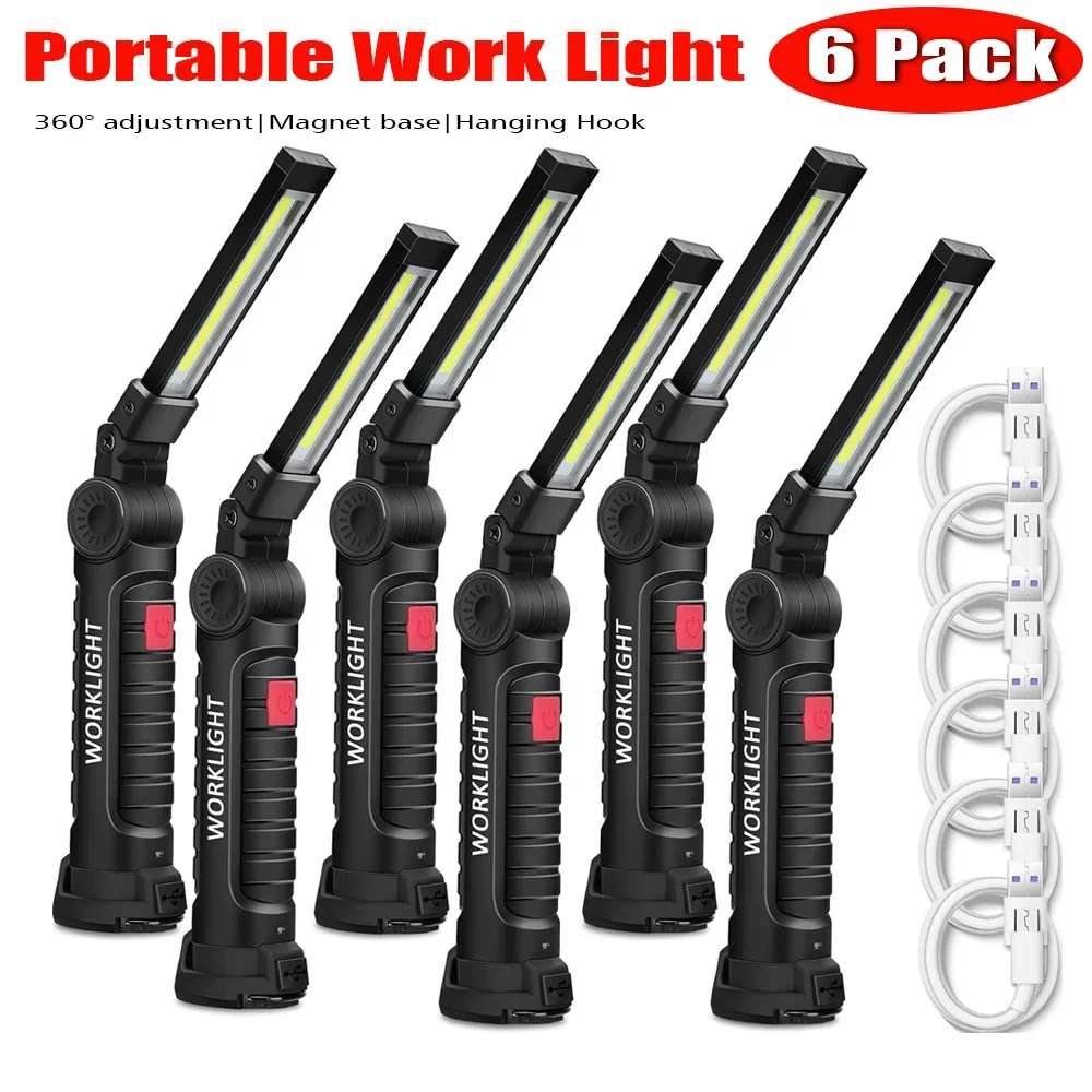 Gancho de Base magnética para luz de trabajo, recargable, 360, 1-6 unidades ° Linterna de mano portátil giratoria para trabajar y reparar acampar al aire libre