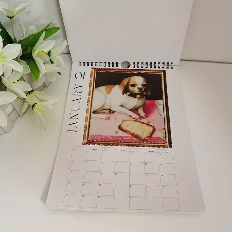 整理のためのルネッサンス壁掛けカレンダー、特別な厚いアート、頑丈な醜い犬、2025