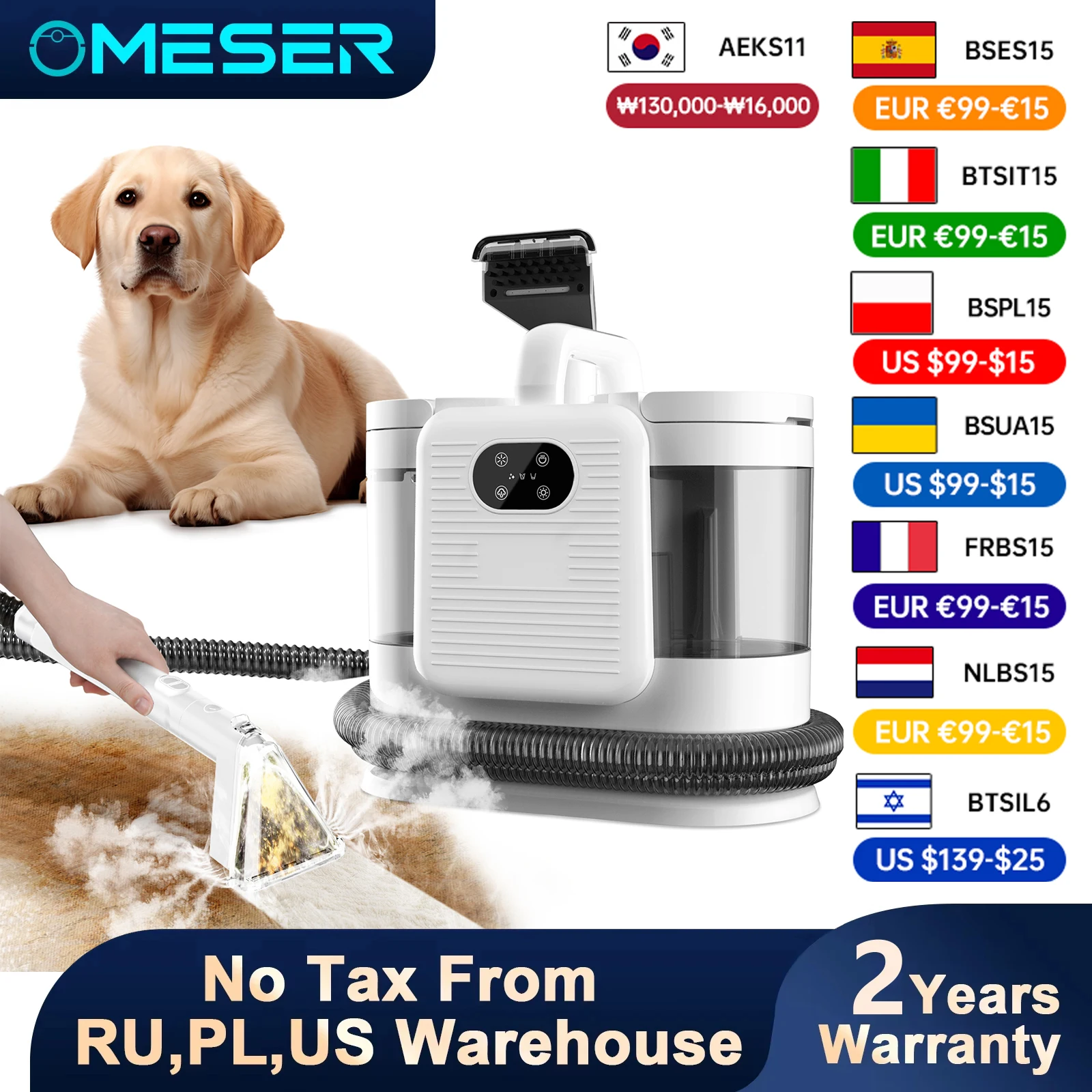 Limpiador de telas C988, 1650W, cabeza de cerdas redondas de nailon, pantalla táctil, limpieza a vapor de baja temperatura y alta temperatura, esterilización para alfombras, colchones y cortinas