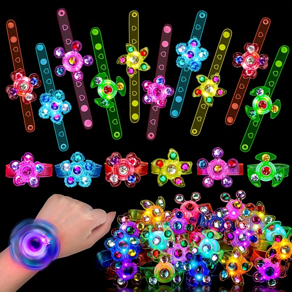12pçs pulseira giratória luminosa de led, bolsa de presente para festa infantil, suprimentos luminosos para festa, presente de retorno, presentes de carnaval