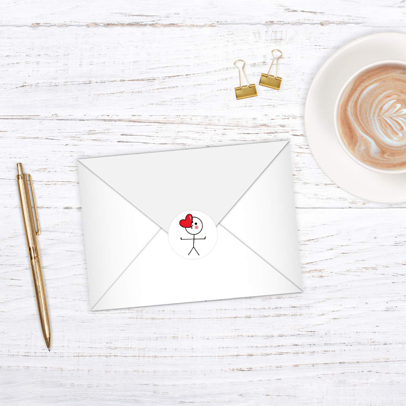 500 PCS 20mm การ์ตูนสติกเกอร์รางวัลม้วน Love ป้ายกาว Stickman สติกเกอร์สําหรับวาเลนไทน์งานแต่งงานของขวัญตกแต่งซองจดหมายซีล