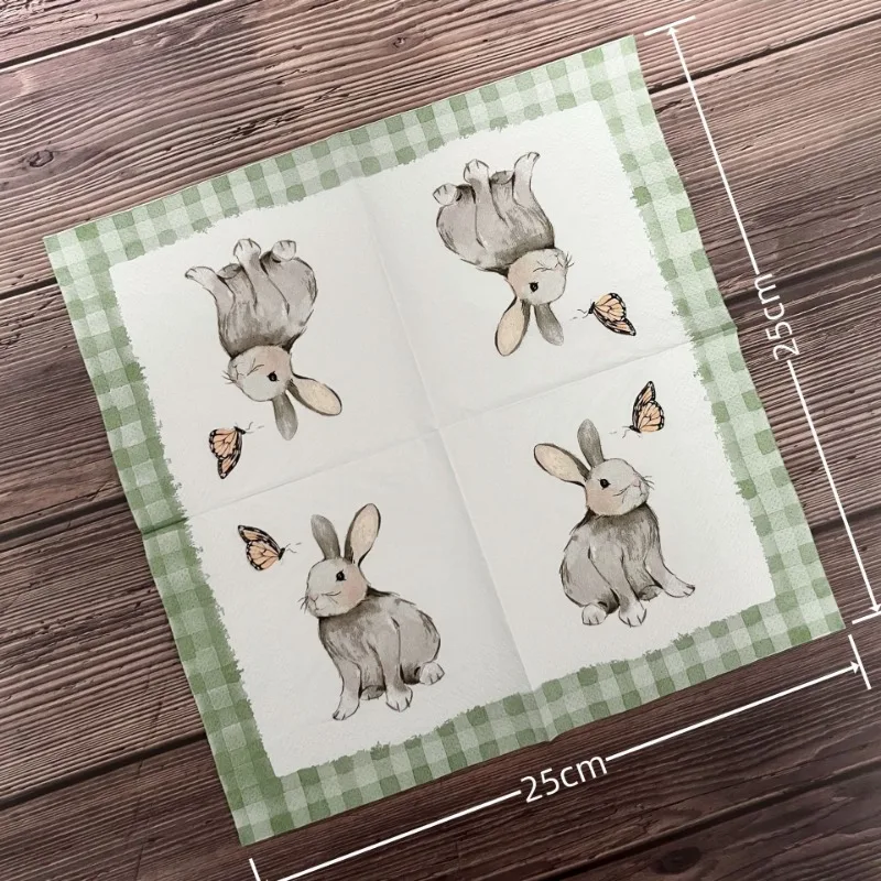 20 pz/pacco 3 Strati 25*25 cm Coniglietto di Pasqua Stampato Tovaglioli Per Feste Verde Plaid Fatti A Mano Farfalla Bone Bart Tovagliette di Carta