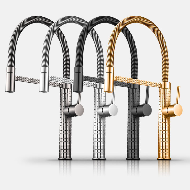 Gold Küchenarmatur Matt Grau Waschbecken Wasserhahn Einzelloch Einhand Drop Down Feder Wasserhahn Deck Installation Küche Wasserhahn