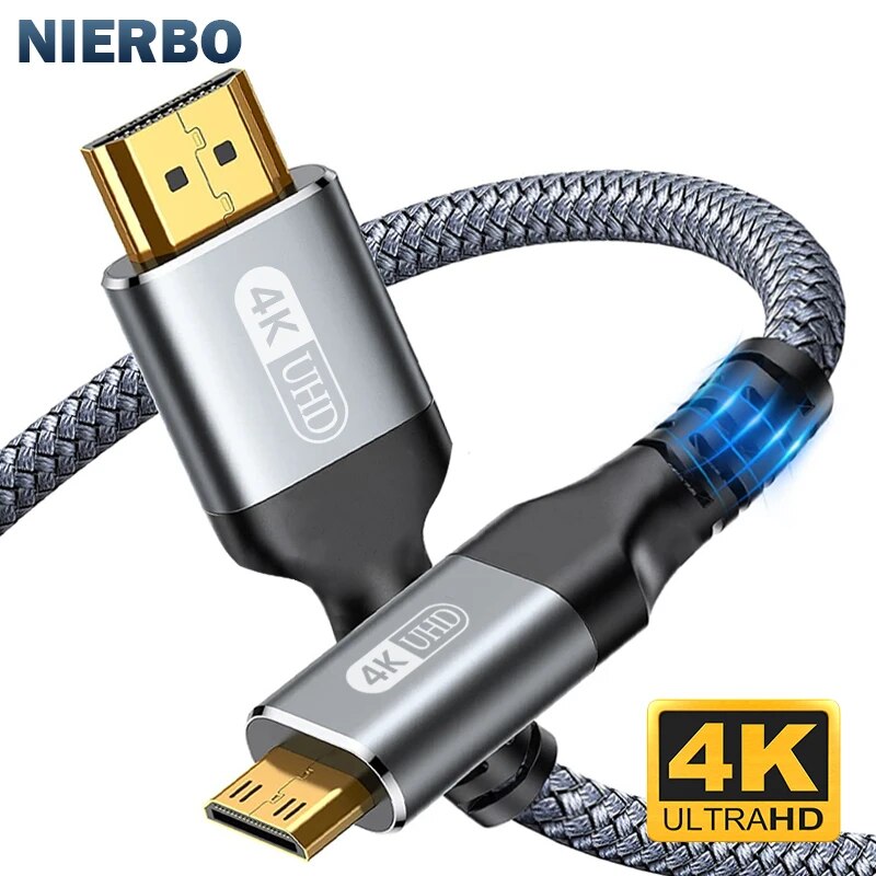 NIERBO Mini HDMI a HDMI Cable HD 4K 60Hz Cable trenzado de alta velocidad compatible con HDMI Cable bidireccional 2,0 para cámara de tableta HDTV