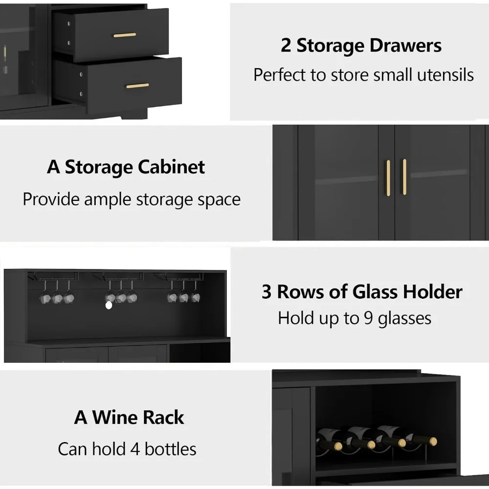 Wine Bar Cabinet with LED Light, Home Coffee Cabinet with Wine and Glass Rack, Kitchen Buffet Sideboard