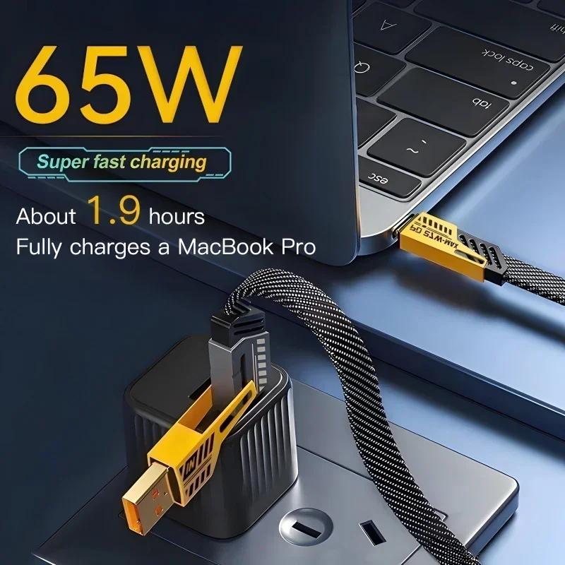 4-in-1 Fast Charging Cable, 65W PD QC Mecha Cable for Android/iPhone, USB C Multi-Port Quick Charge Wire