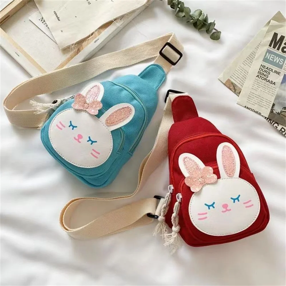 Bolsa crossbody de coelho fofo para crianças, bolsas de ombro infantis, bolsa de peito de lona para meninos e meninas, carteira de moda, presente infantil