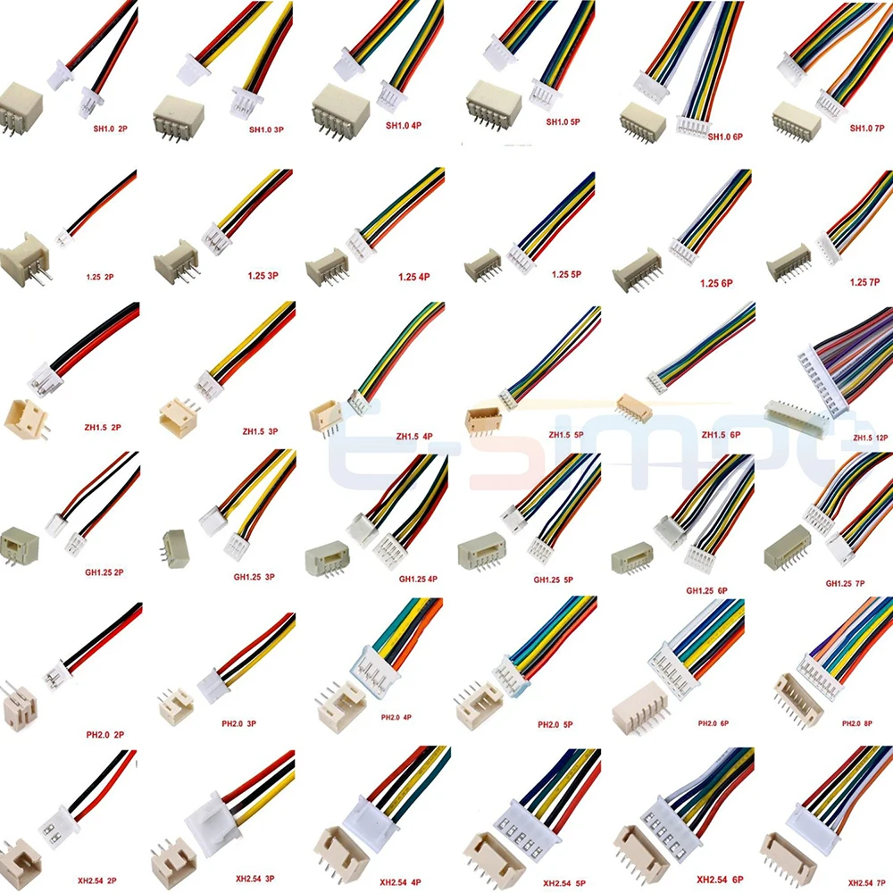 10 компл. SH1.0 JST1.25 ZH1.5 PH2.0 XH2.54 JST разъем гнездовой корпус 10/20/30 см провод кабель + штыревой контакт 2/3/4/5/6/7/8/9/10/12P вафель