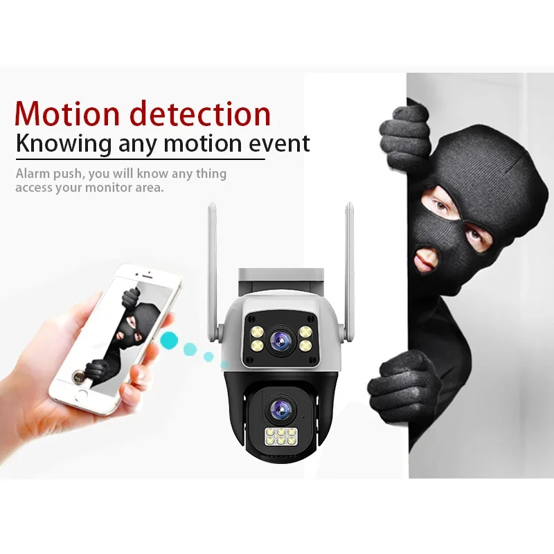 8MP Wifi Camera PTZ Outdoor Dual Screen AI Human Detection Dual Lenses 10MP Security Protection IP Camera Two-way Audio V380 Pro