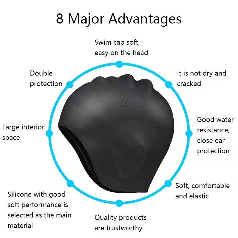 Gorro de natación de silicona duradero profesional con bolsillos para las orejas para adultos y adolescentes, protege el cabello largo y proporciona alta elasticidad
