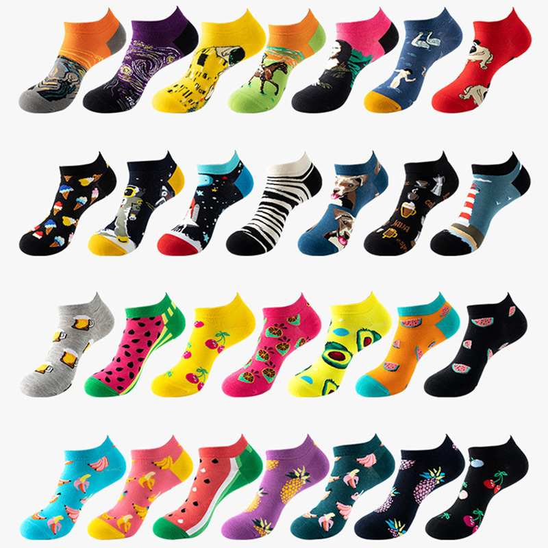 40 estilos de moda calcetines cortos coloridos hombres algodón novedad pintura al óleo animales comida aguacate Casual divertido tobillo Sox