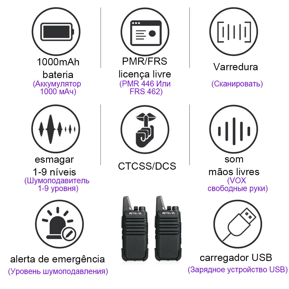 RETEVIS RT622 Walkie Talkie Mini 2 pcs PMR 446 Rádio bidirecional portátil ht PTT Walkie-talkies Rádio de comunicação para restaurante