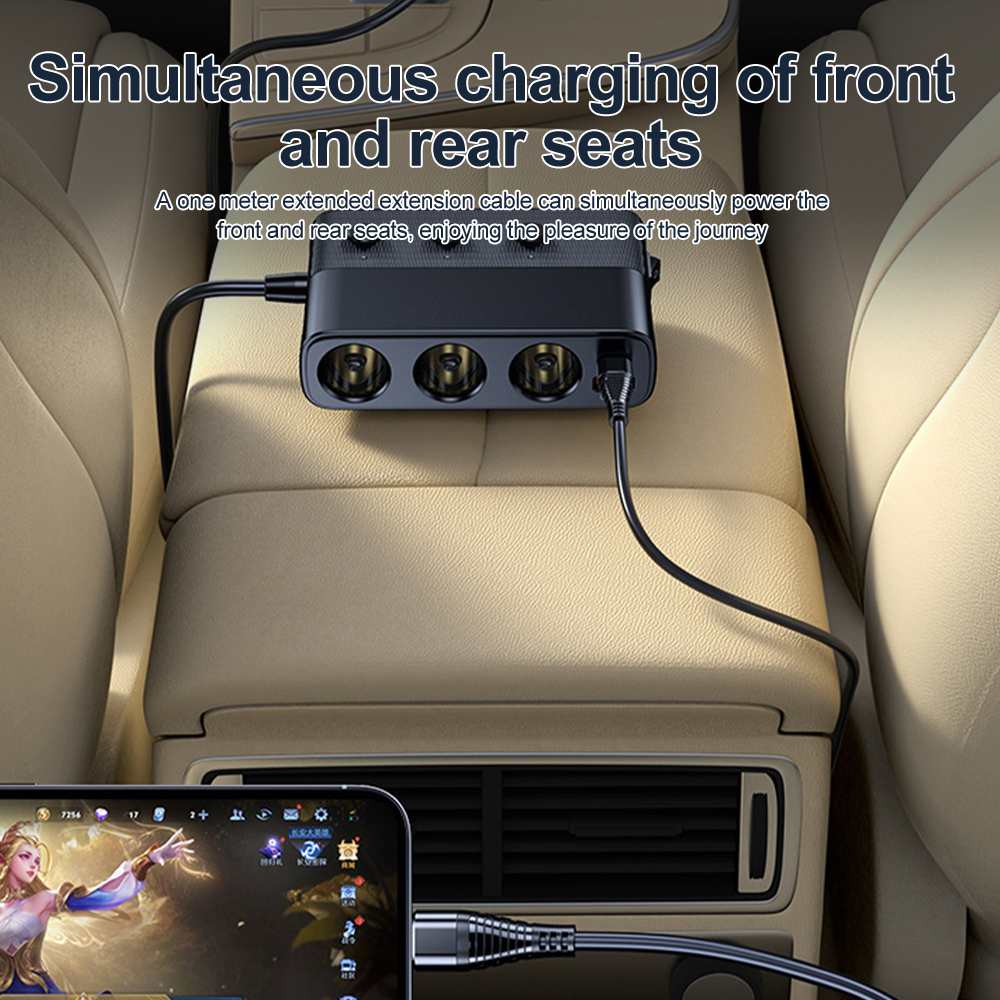 128 ワット 7 で 1 車の充電器アダプタデュアル USB 充電 3 ポート高速ソケット多機能シガーライタースプリッタ充電スイッチ付き