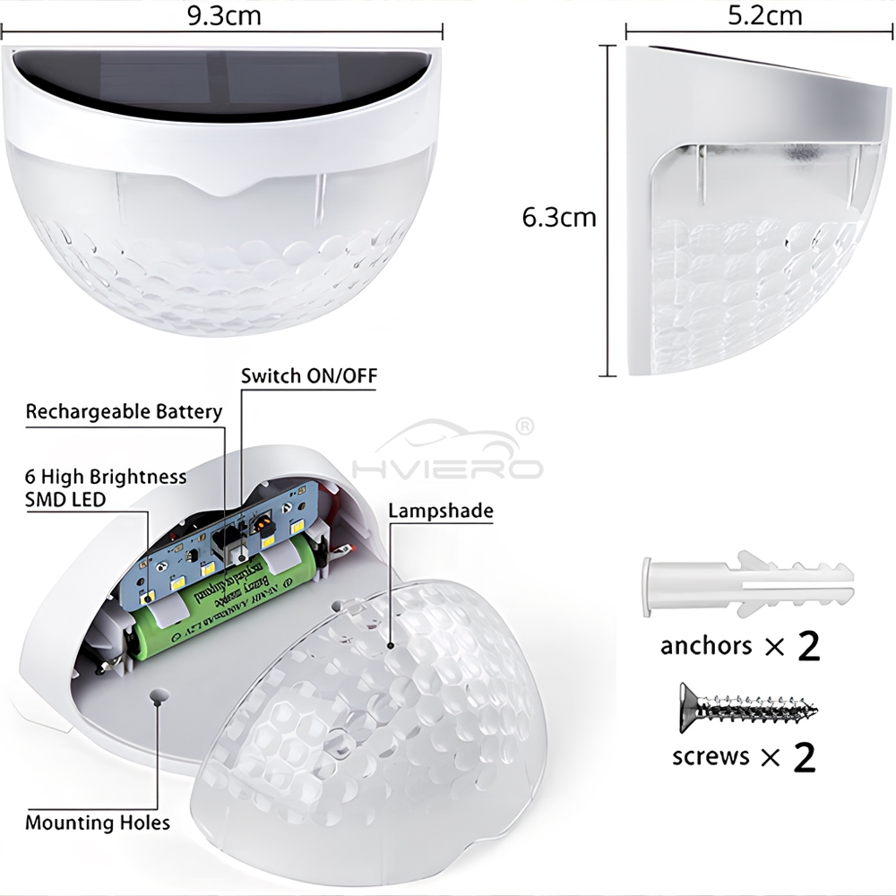 Applique Murale Solaire à 6LED avec Échelle Demi-Ronde, Imperméable Conforme à la Norme IP65, Luminaire Décoratif d'Extérieur, Idéal pour un Jardin, une Cour ou une Haie