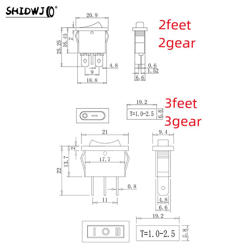 防水ロッカー電源スイッチ,オン/オフ,楽器スイッチ,高品質の2ピン,KCD1-110, 9.5x2mm, 5個