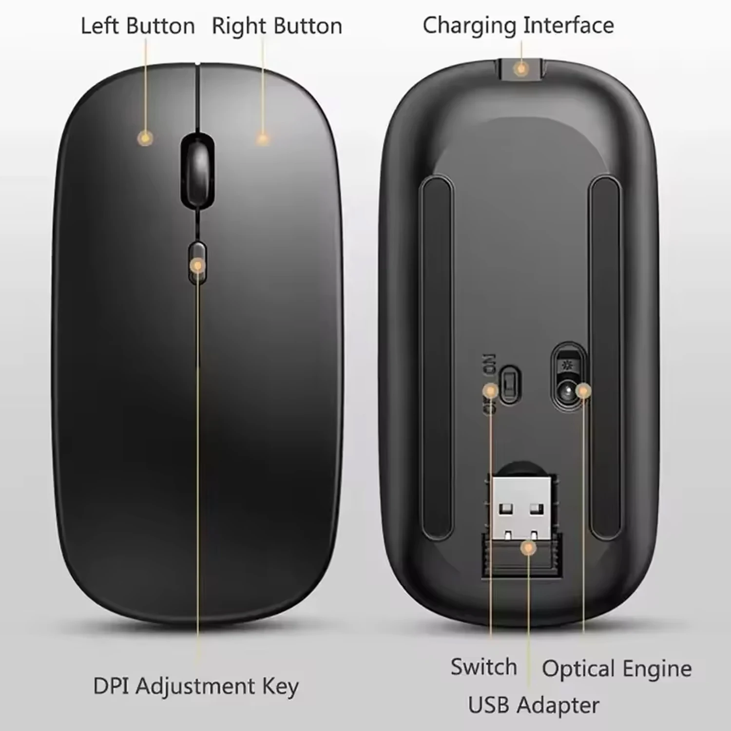2025Nuevo ratón inalámbrico recargable compatible con Bluetooth 2,4 GHz modos duales ratones de ordenador con Nano receptor para PC portátil