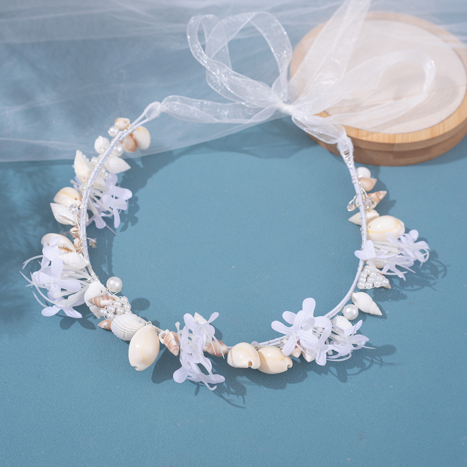 คุณภาพสูง Handmade Pearl Conch Big Hoop Sea Snail Shell Crown เจ้าสาว Headdress ชายหาดงานแต่งงานอุปกรณ์เสริมผม