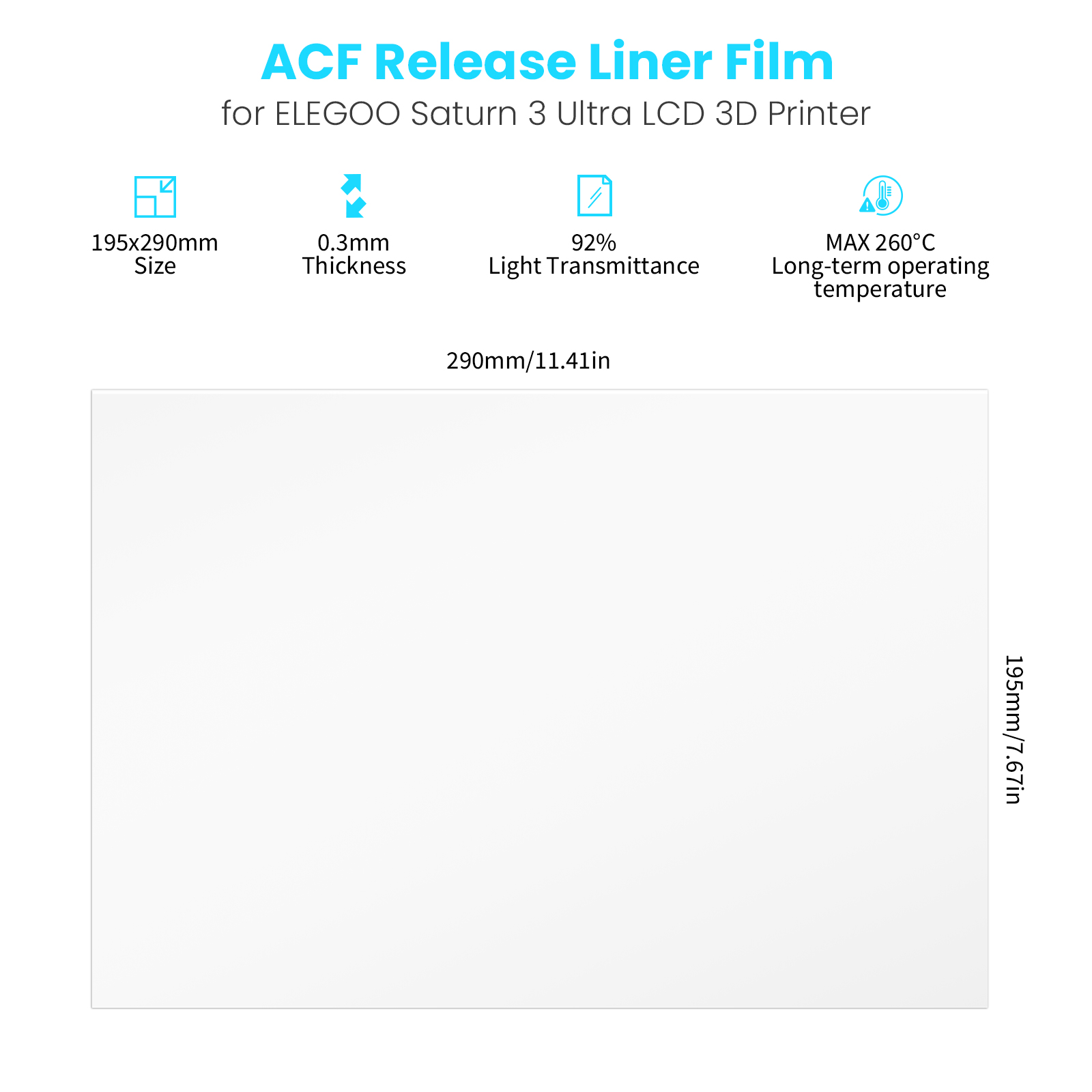 ELEGOO 5 PCS Conjunto de Filmes de Liberação ACF para Impressora 3D SATURN 3 ULTRA MSLA 0.3mm de Espessura Peças de Impressora 3D Filamento