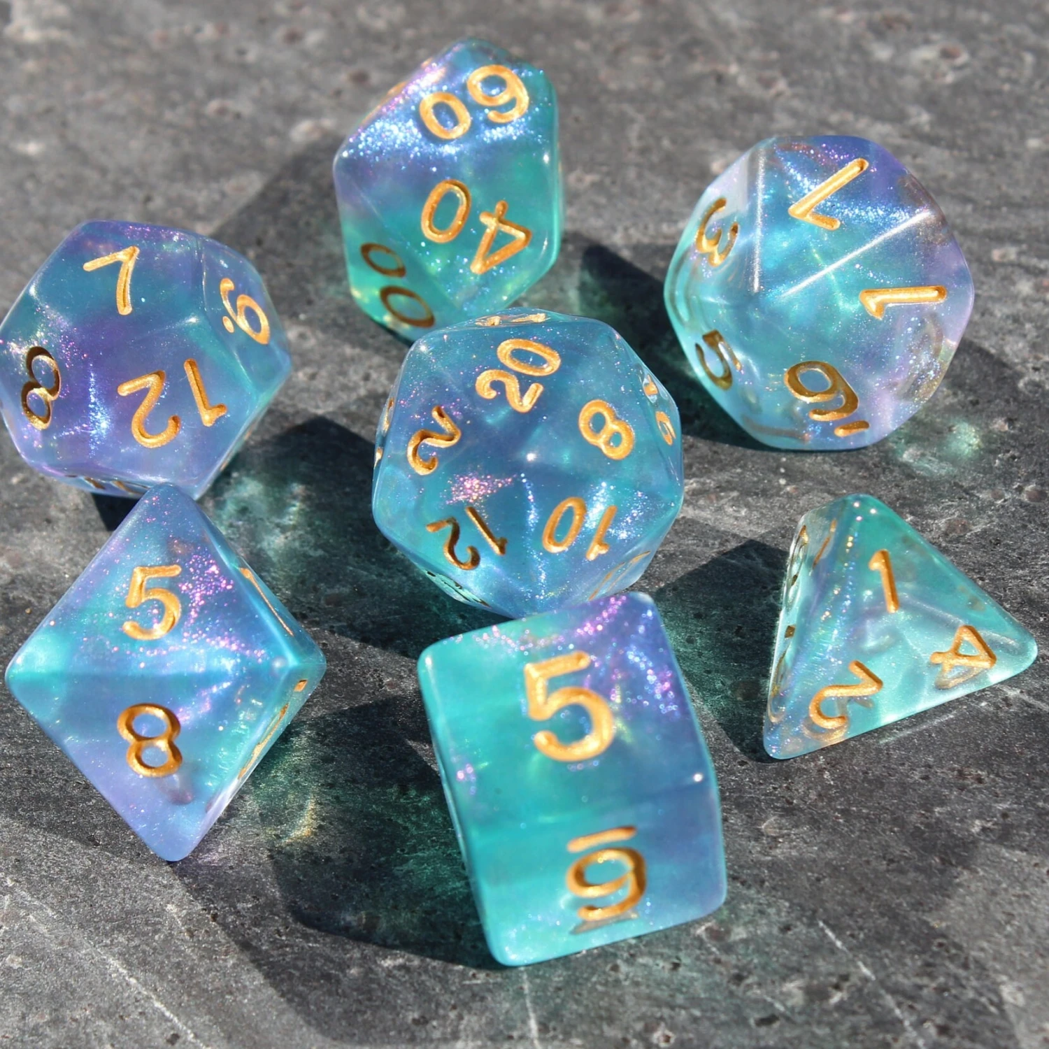 7 unids/set de dados de cielo estrellado azul para juegos de mesa DND Dungeons and Dragons D & D RPG juegos de rol de mesa