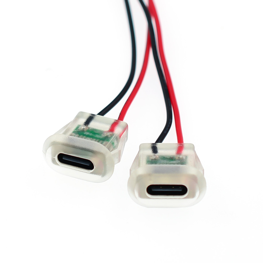2-контактный разъем USB Type C 5A входного типа для зарядки со светодиодными фонарями Водонепроницаемый порт питания USB-C Гнездовой разъем TYPE-C
