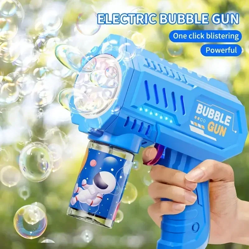 10 หลุมเด็กไฟฟ้า Bubble Gun Rocket สบู่อัตโนมัติ Bubble Machine Bubbles ปืนเด็กฤดูร้อนกลางแจ้ง Bubble Blowing ของเล่น