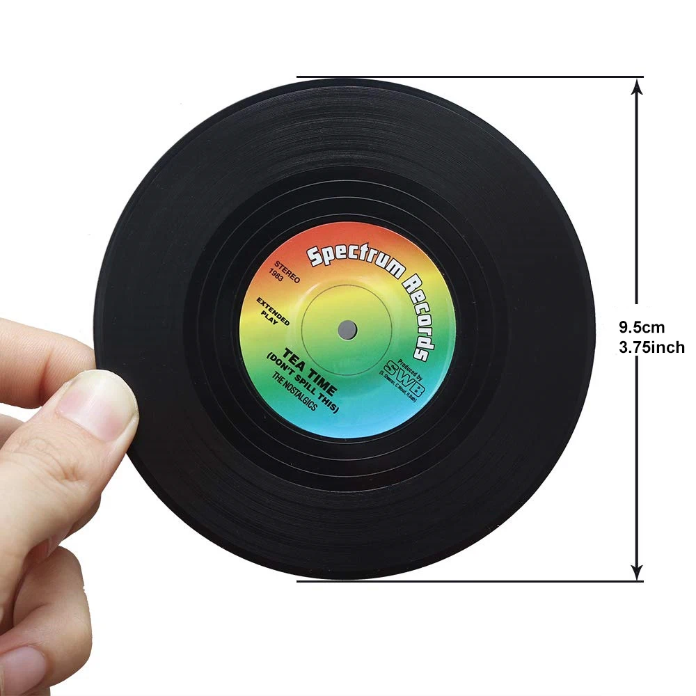 6pcs/Set Colorful Retro Vinyl Record Disk Coasters for Drinks Vinyl Record Coaster Set Coffee Table Decor
