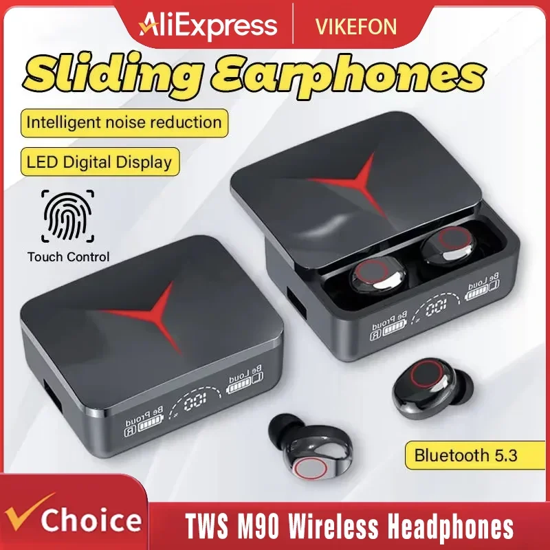 VIKEFON M90 TWS Bluetooth 5,3 auriculares inalámbricos Control táctil auriculares para juegos estéreo HIFI reducción de sonido con micrófono