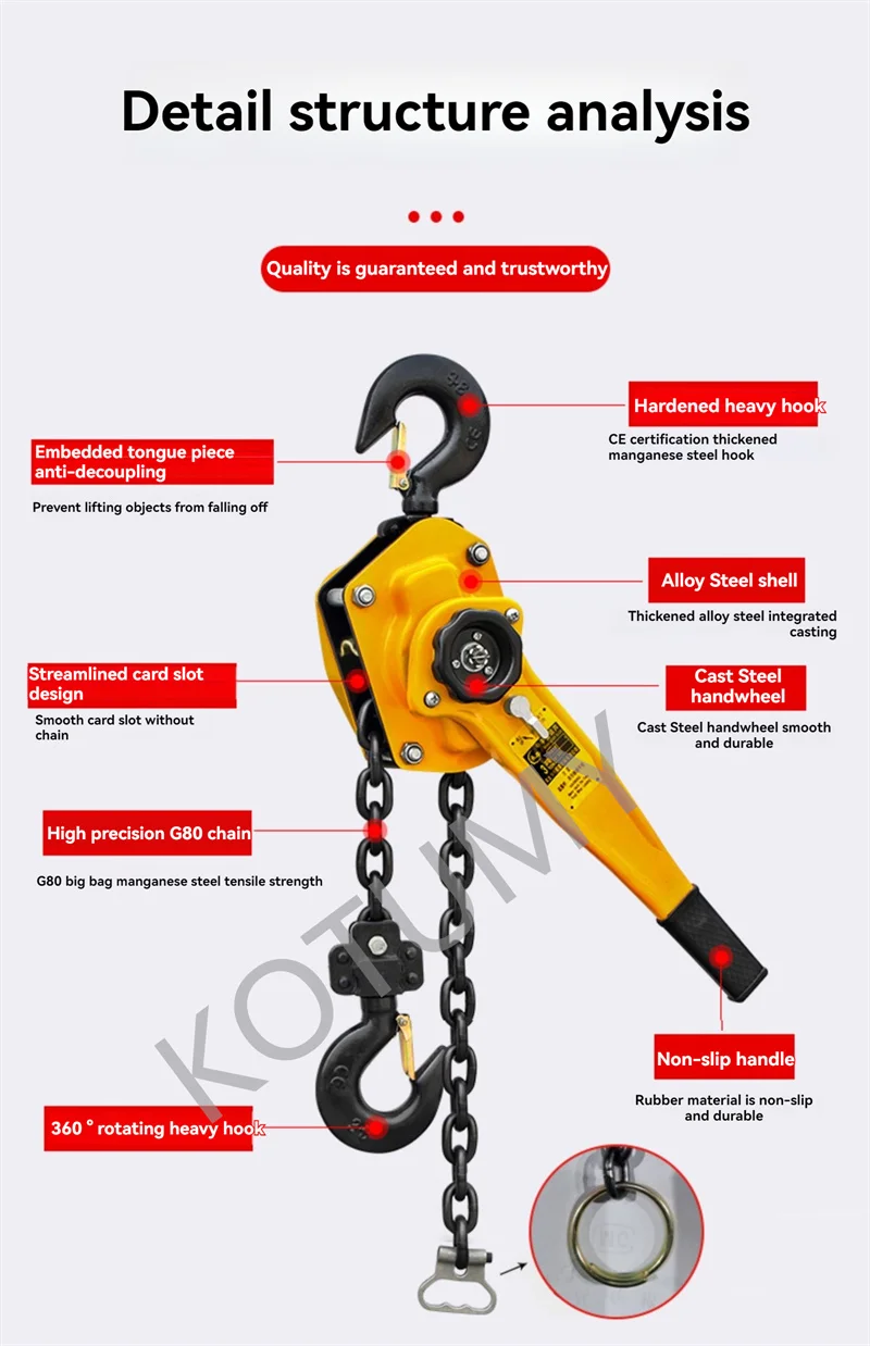 Manual Manganese Steel Hook Wire Manual Traction Hoisting Tool Lever Small Hand Chain Manual Traction Hoist Crane 3M 0.75/1T