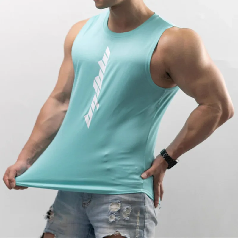 最新のフィットネスルーズ男性タンクトップ速乾性ノースリーブ tシャツフィットネス服バスケットボールトレーニングベスト男性スポーツアンダーシャツ