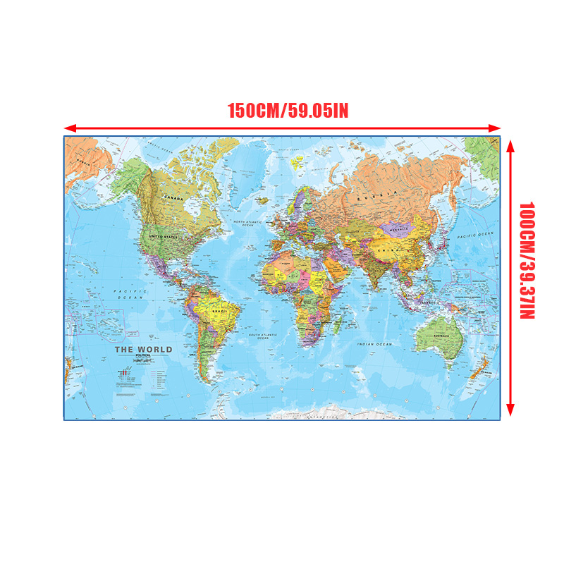 세계지도 150*100cm 상세한 장식 벽 포스터 지우기 인쇄 캔버스 회화 사무실 홈 장식 학교 용품