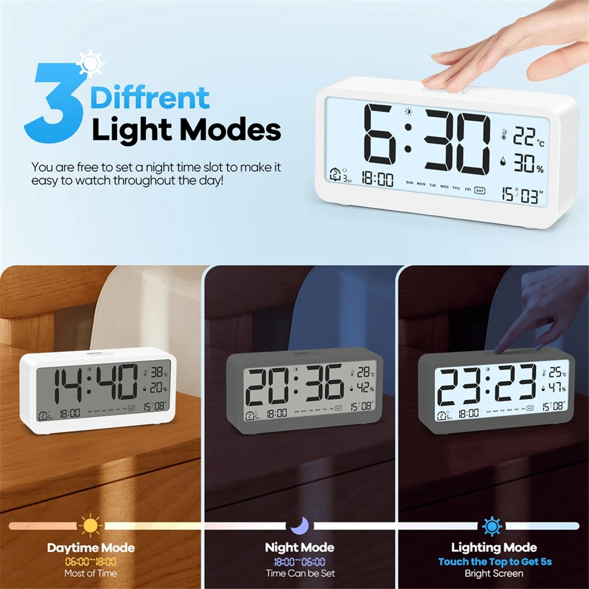 A72P Digital Alarm Clock with Large LCD Display,Loud Ringtone for Efficient Wake Up,Multifunction with Temperature