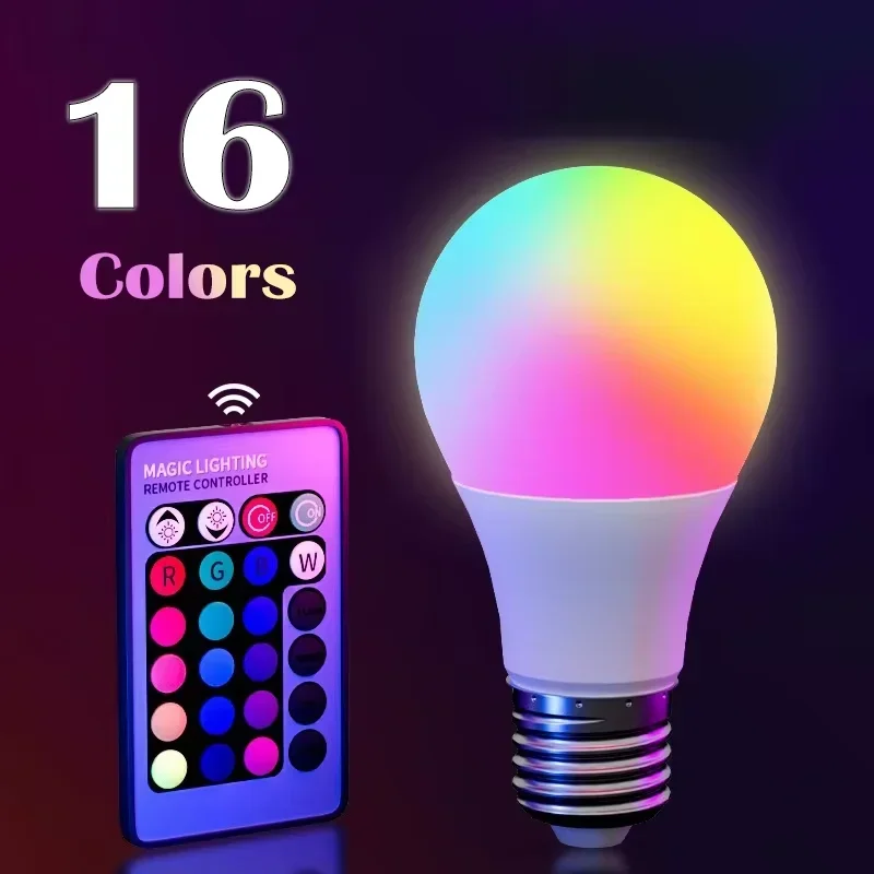 NEUE 16 Farben RGB-Birne LED Mehrfarbige Glühbirne E27-Sockel 220 V Haushaltsbeleuchtung Dimmbar 24 Tasten Fernbedienung Atmosphäre Neonlicht