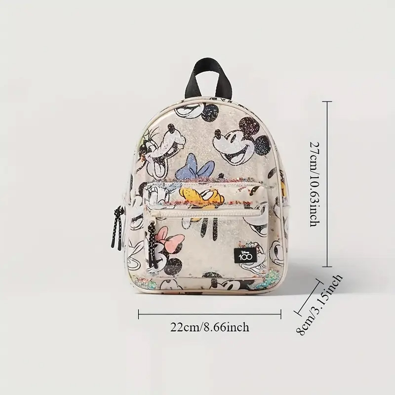 Disney Minnie Mouse Glitter Backpack - Cute Cartoon Design with Adjustable Straps, Transparent Travel Daypack for People