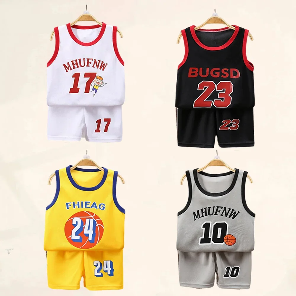 子供セット夏ノースリーブバスケットボール Tシャツショーツ子供服速乾性スポーツタンクトップ子供服